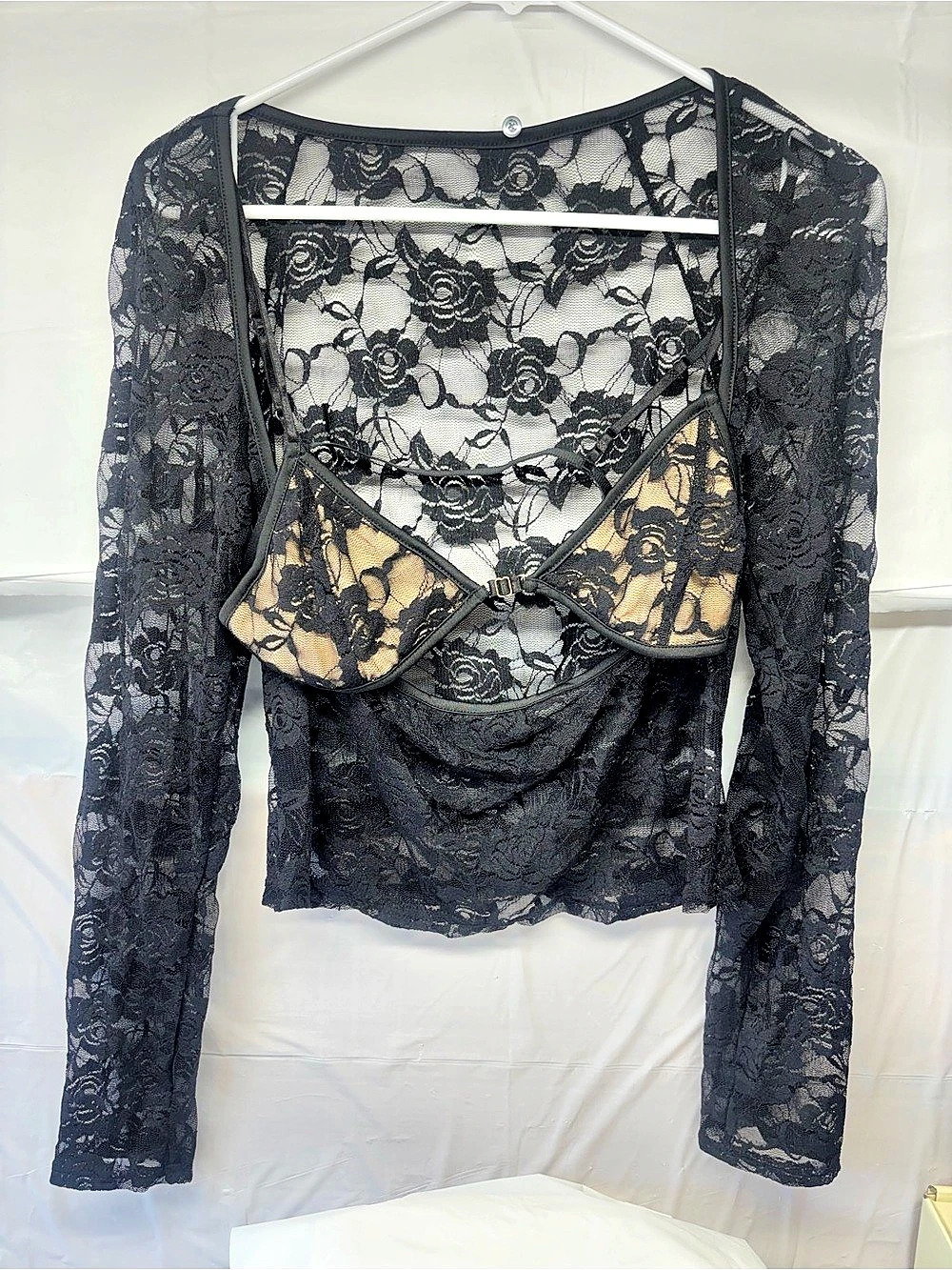 Floral Lace Long Sleeve Top Black XL